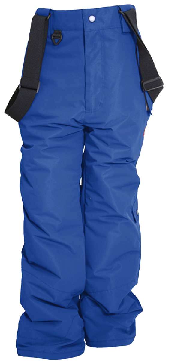 Turbine Boys Rodeo Insulated Pant 2022 - Royal blue snow pants with black suspenders and a white snap button at the waist.