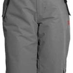 Turbine Boys Rodeo Insulated Pant 2022 - A pair of gray snow pants with adjustable black suspenders and a red logo on the left leg.