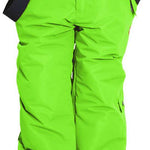 Turbine Boys Rodeo Insulated Pant 2022 - Neon green snow pants with black suspenders and a silver snap button at the waist.