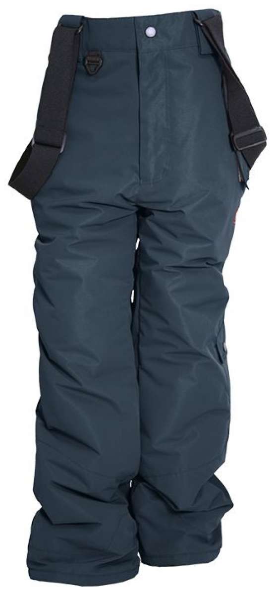 Turbine Boys Rodeo Insulated Pants 2024 - Dark gray snow pants with black suspenders and a white button on the waistband.