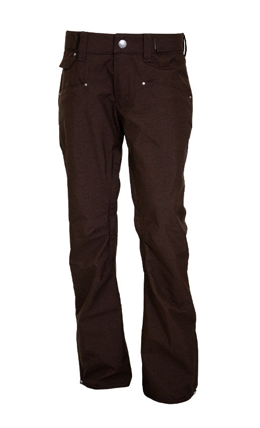 Turbine E2F Shell Pant 2021 - A pair of dark brown snow pants with a silver button on the waistband.