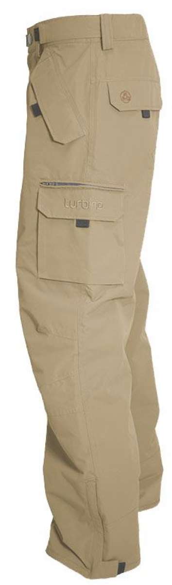 Turbine FDGB Shell Pant 2022 - Beige pants with a zippered pocket on the thigh and a logo patch on the upper leg.
