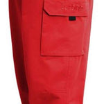 Turbine FDGB Shell Pant 2022 - A pair of red snow pants with a zippered pocket on the thigh and black hardware.
