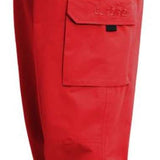 Turbine FDGB Shell Pant 2022 - A pair of red snow pants with a zippered pocket on the thigh and black hardware.