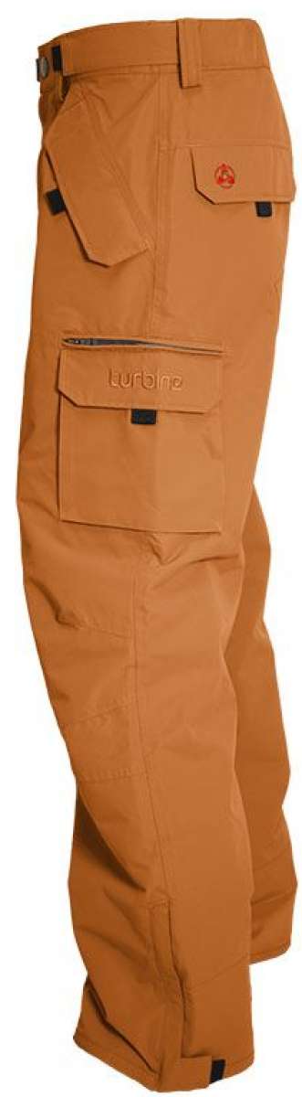 Turbine FDGB Shell Pant 2022 - A pair of tan snow pants with a red logo on the upper left pocket.