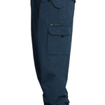 Turbine FDGB Shell Pant 2021 - A pair of dark blue snow pants with a zippered pocket on the thigh and a red logo patch near the waistband.