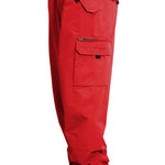 Turbine FDGB Shell Pant 2021 - A pair of red snow pants with a zippered pocket on the thigh and black hardware.