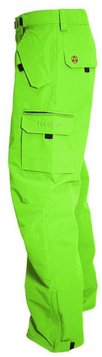 Turbine FDGB Shell Pants 2024 - Bright green pants with a red logo on the upper left thigh and black hardware.