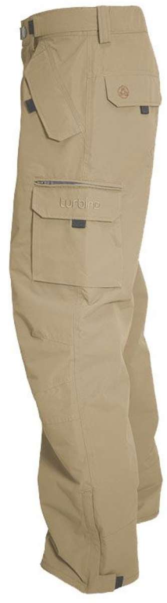 Turbine FDGB Shell Pants 2024 - Beige pants with a zippered pocket on the thigh and adjustable Velcro straps at the waist.