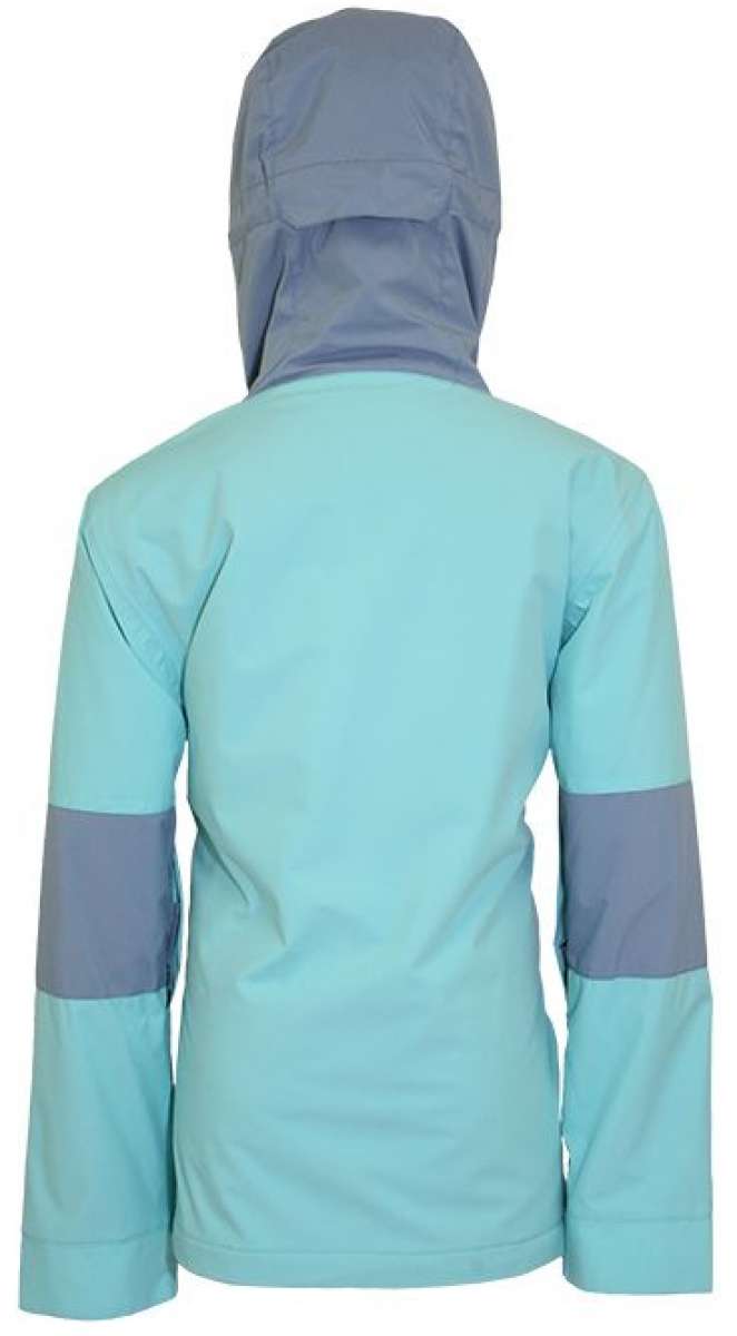 Turbine Girls Denali Insulated Anorak Jacket 2022-2023 - A light blue jacket with a hood, featuring two zippered pockets on the front and a zipper running down the center.