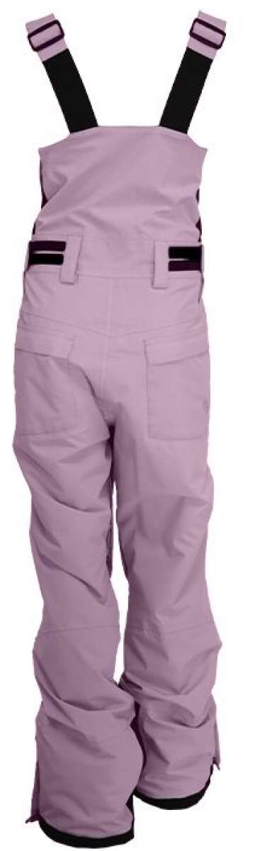 Turbine Girls Drifter Insulated Bib Pants 2024 - Light pink snow pants with black trim and adjustable straps on the back.