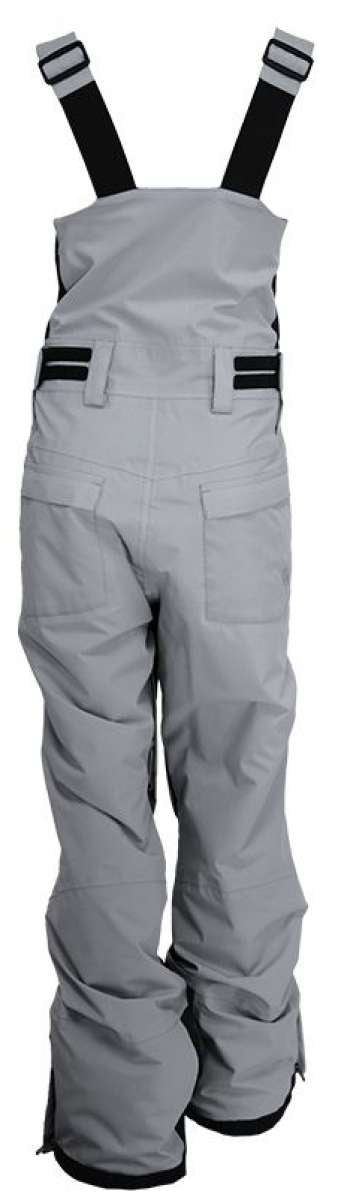 Turbine Girls Drifter Insulated Bib Pants 2024 - Light gray bib pants with black trim and adjustable straps.