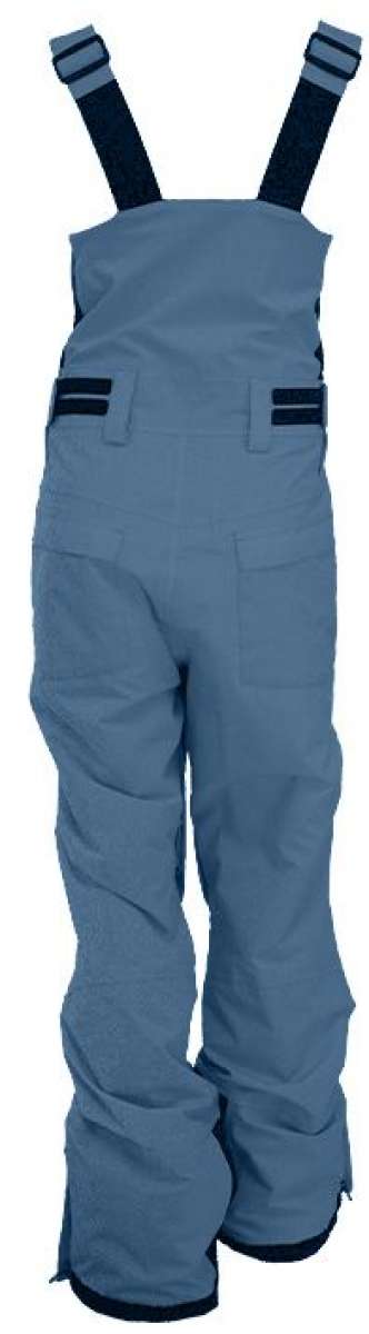 Turbine Girls Drifter Insulated Bib Pants 2024 - Light blue bib pants with a darker blue stripe down the side and two front pockets.