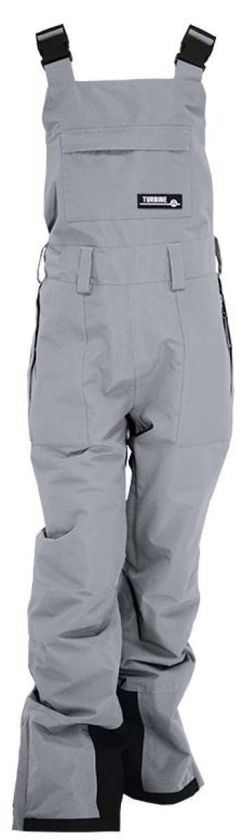Turbine Girls Drifter Insulated Bib Pants 2024 - Light gray bib pants with black trim and adjustable straps on shoulders.