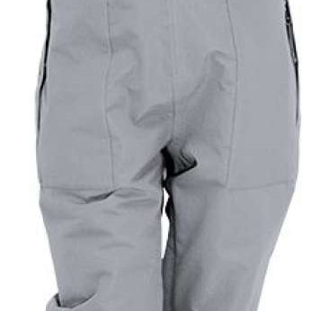 Turbine Girls Drifter Insulated Bib Pants 2024 - Light gray bib pants with black trim and adjustable straps on shoulders.