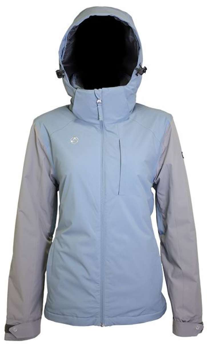 Turbine Girls Iris Insulated Jacket 2024 - A light blue jacket with a hood, featuring a small white logo on the left chest area.