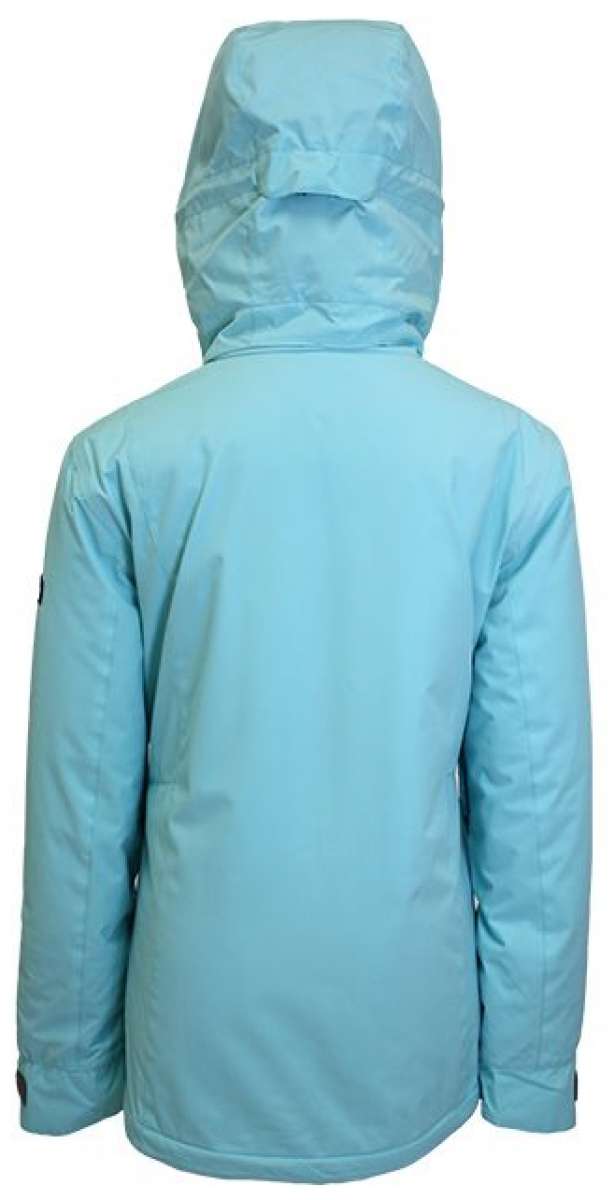 Turbine Girls Iris Insulated Jacket 2024 - A light blue jacket with a hood, featuring a zipper closure and two pockets on either side.