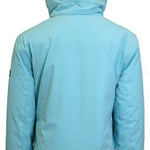 Turbine Girls Iris Insulated Jacket 2024 - A light blue jacket with a hood, featuring a zipper closure and two pockets on either side.