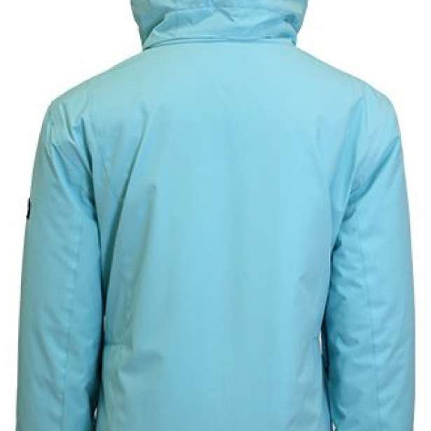 Turbine Girls Iris Insulated Jacket 2024 - A light blue jacket with a hood, featuring a zipper closure and two pockets on either side.
