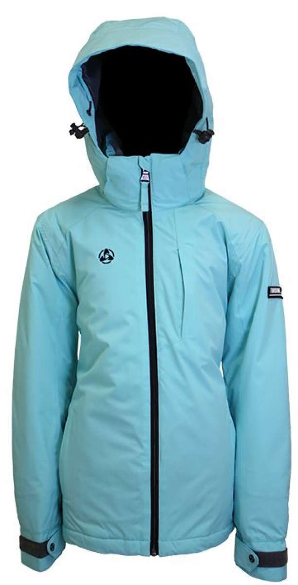 Turbine Girls Iris Insulated Jacket 2024 - A light blue jacket with a black zipper and logo on the left chest area.