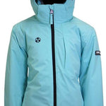 Turbine Girls Iris Insulated Jacket 2024 - A light blue jacket with a black zipper and logo on the left chest area.