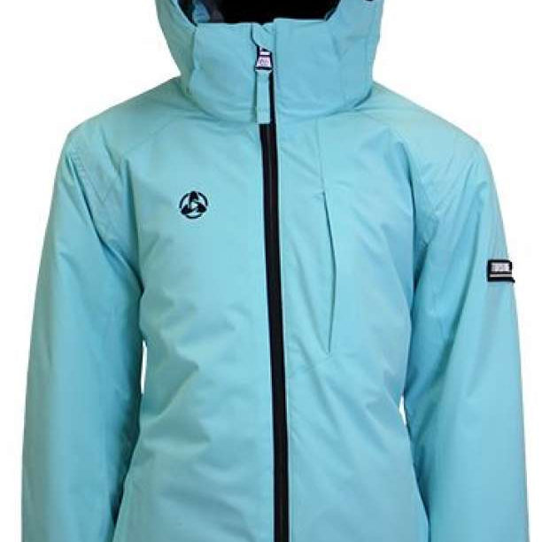 Turbine Girls Iris Insulated Jacket 2024 - A light blue jacket with a black zipper and logo on the left chest area.