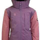 Turbine Girls Iris Insulated Jacket 2024 - A dusty rose-colored jacket with a hood, featuring a small logo on the left chest and a black zipper pull.
