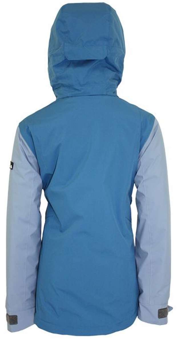 Turbine Girls Iris Insulated Jacket 2024 - A light blue and white jacket with a hood, featuring a small black logo on the left sleeve.