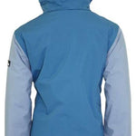 Turbine Girls Iris Insulated Jacket 2024 - A light blue and white jacket with a hood, featuring a small black logo on the left sleeve.