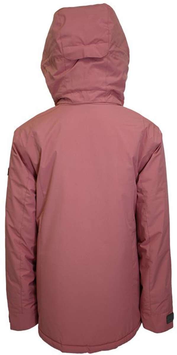 Turbine Girls Iris Insulated Jacket 2024 - A dusty rose-colored jacket with a hood, featuring a small black logo on the left sleeve cuff.