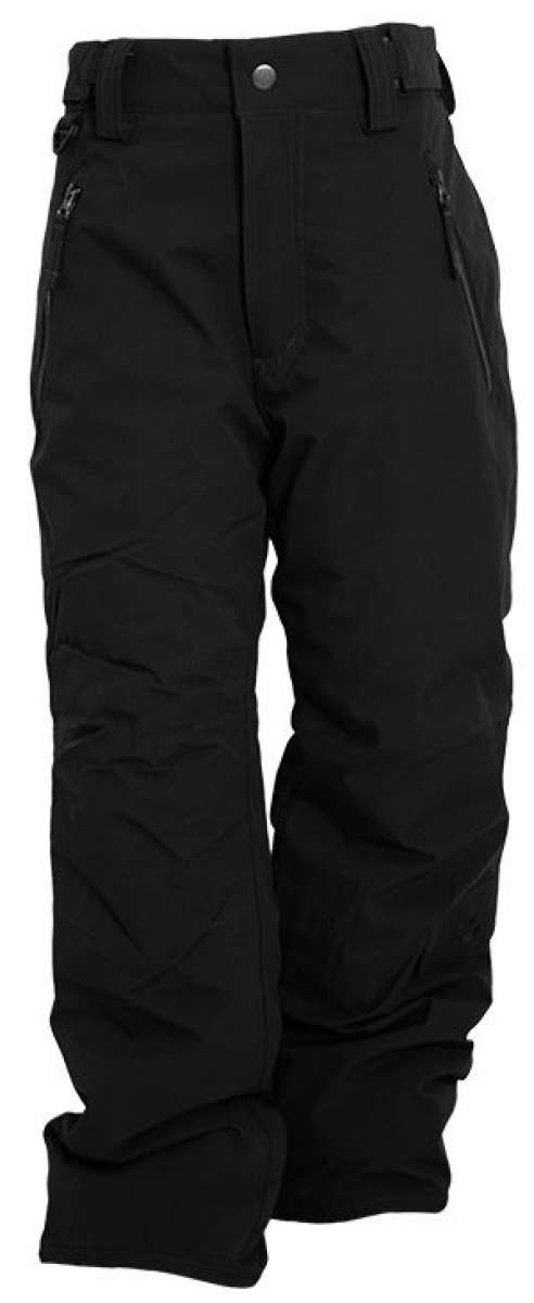 Turbine Girls Juneau Insulated Pants 2024 - Black insulated pants with a zippered pocket on the right thigh and a belt loop at the waist.