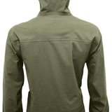Turbine Guardian 3-Layer Jacket - A dark olive green jacket with a hood, featuring two zippered pockets on the front and a black zipper pull.