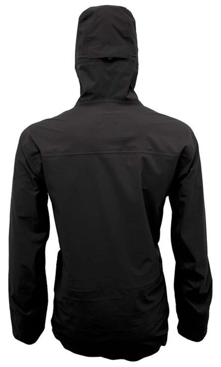 Turbine Guardian 3-Layer Jacket - A black jacket with a hood, featuring a zippered front and two side pockets.