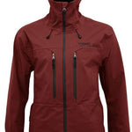 Turbine Guardian 3-Layer Jacket - A maroon jacket with a hood, featuring two zippered pockets on the front and a black zipper running down the center.