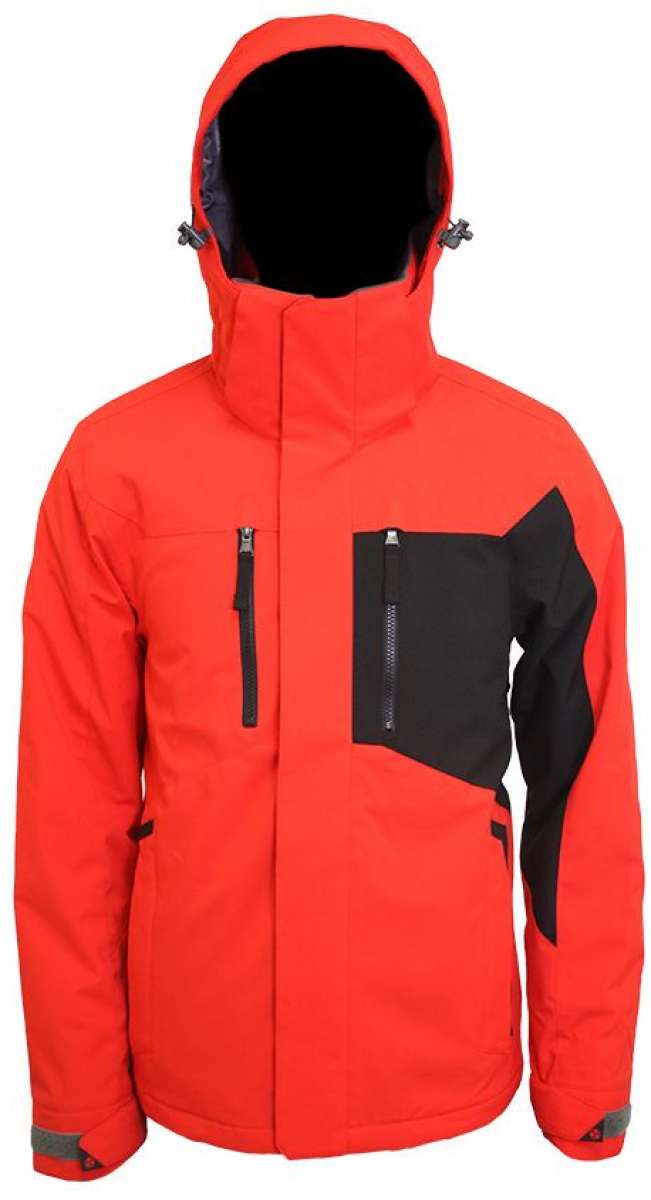 Turbine Jedi Insulated Jacket - A red jacket with a black zipper on the chest and two zippered pockets at the waist.