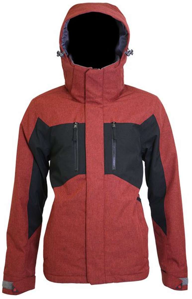 Turbine Jedi Insulated Jacket - A red jacket with a black chest panel and gray accents on the sleeves, featuring two zippered pockets and a hood.