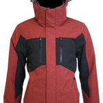Turbine Jedi Insulated Jacket - A red jacket with a black chest panel and gray accents on the sleeves, featuring two zippered pockets and a hood.