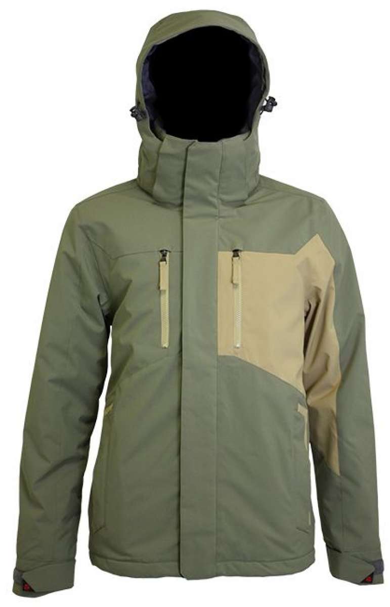 Turbine Jedi Insulated Jacket - A sage green jacket with a hood, featuring two zippered pockets on the front and a black zipper pull.