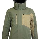 Turbine Jedi Insulated Jacket - A sage green jacket with a hood, featuring two zippered pockets on the front and a black zipper pull.