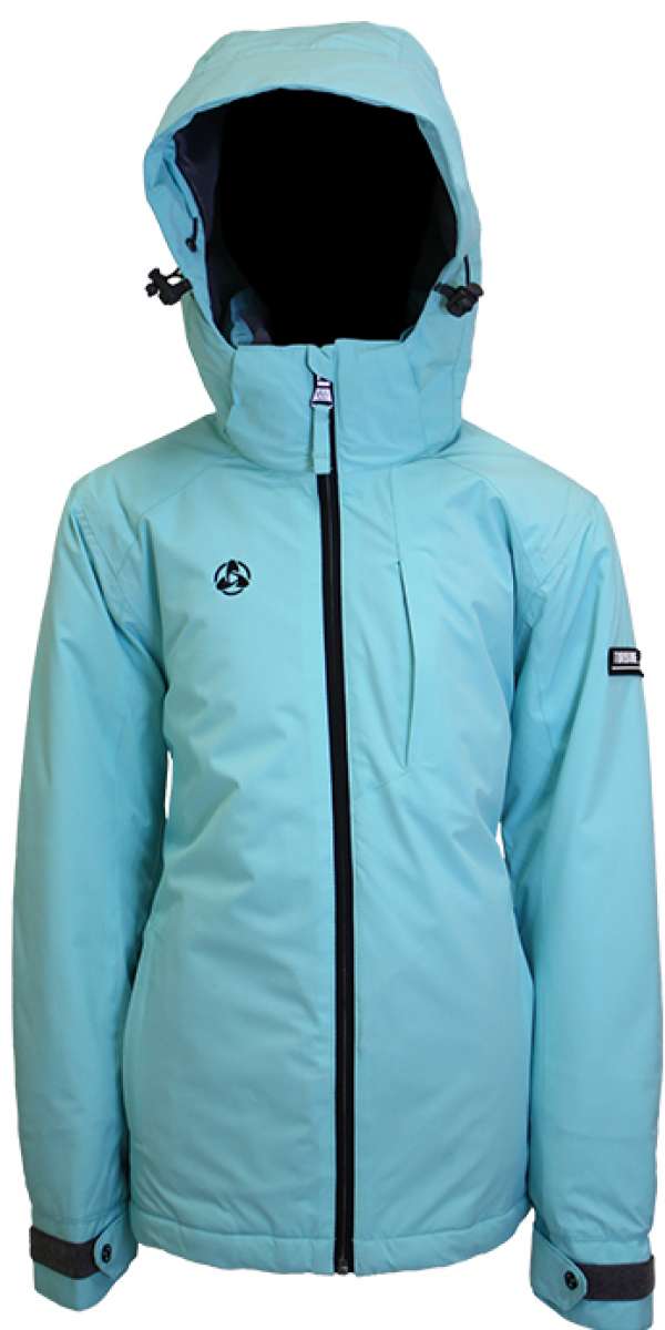 Turbine Juniors Iris Insulated Jacket 2023 - A light blue jacket with a black zipper and logo on the left chest area.