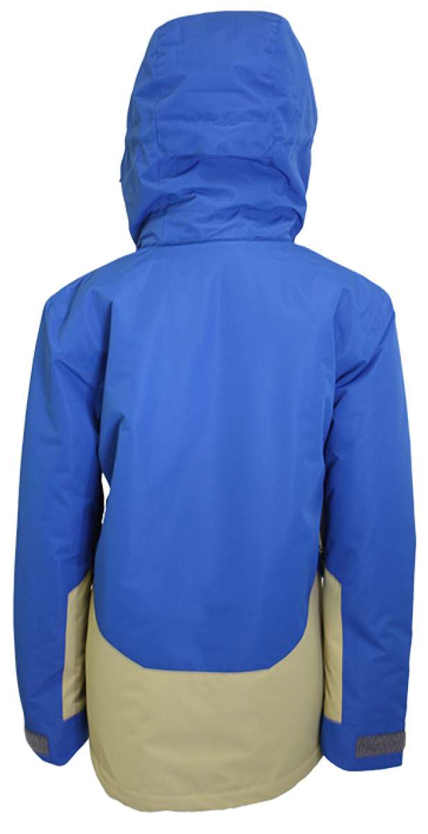 Turbine Juniors Method Insulated Jacket 2023 - A blue and tan insulated jacket with a hood, featuring a zipper closure on the front.