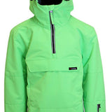 Turbine Juniors Ripper Insulated Anorak Jacket 2023 - A bright green jacket with a hood and black zipper.