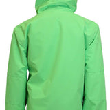 Turbine Juniors Ripper Insulated Anorak Jacket 2023 - A bright green jacket with a hood, featuring two zippered pockets on the front and a zipper closure down the center.