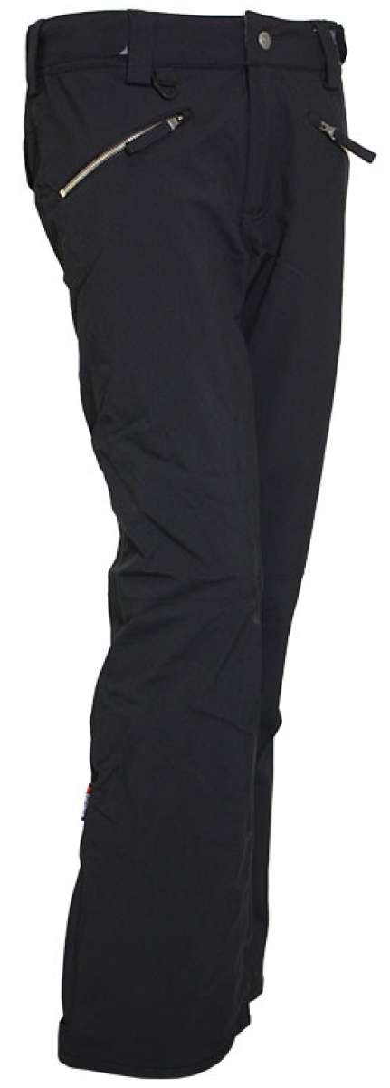 Turbine Women's Aura II Shell Pant 2023 - Black snow pants with a zippered pocket on the right thigh and adjustable Velcro straps at the waist.