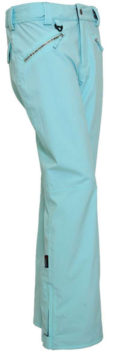 Turbine Women's Aura II Shell Pant 2023 - Light blue shell pant with zippered pockets and adjustable waistband.