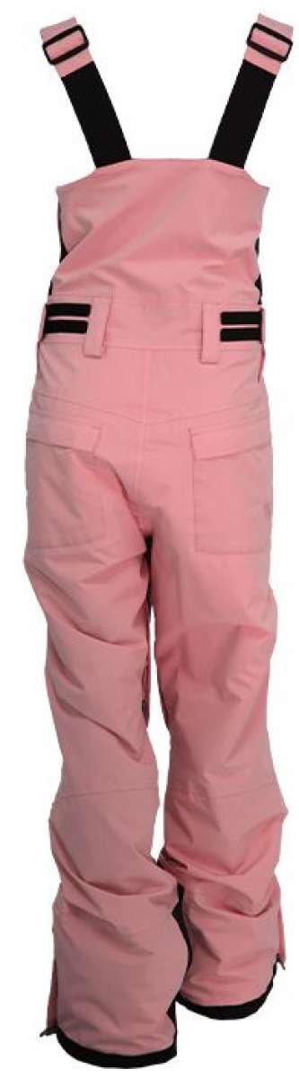Turbine Ladies Longtrail Bib Pants 2024 - A pair of pink snow pants with black trim and adjustable straps on the shoulders.