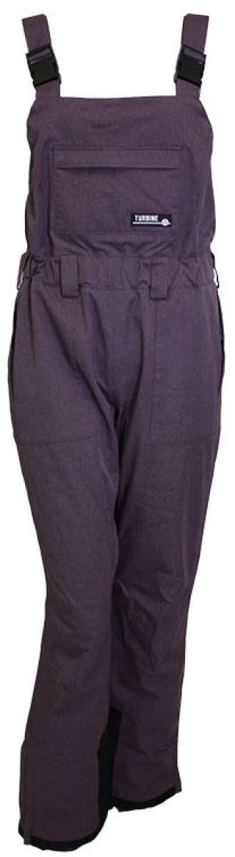 Turbine Ladies Longtrail Bib Pants 2024 - Dark-colored bib pants with a white logo on the left leg, featuring a belt and adjustable straps.