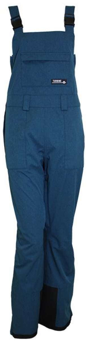 Turbine Ladies Longtrail Bib Pants 2024 - A pair of dark blue bib pants with a black logo on the left leg and adjustable straps at the shoulders.