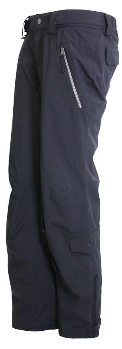 Turbine Women's Siren Shell Pant 2023 - Black pants with a shiny, smooth texture and a zippered pocket on the right thigh.