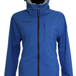 Turbine Ladies Switchback Shell Jacket 2023 - A royal blue jacket with a white fleece lining visible inside the hood.